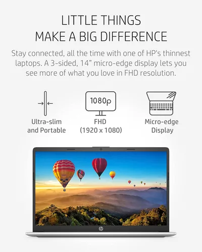 Vista 4 de Laptop HP 14, procesador Qualcomm Snapdragon 7c, 8 GB de RAM, 128 GB eMMC, pantalla táctil Full HD de 14 pulgadas, Windows 11 Home, delgada
