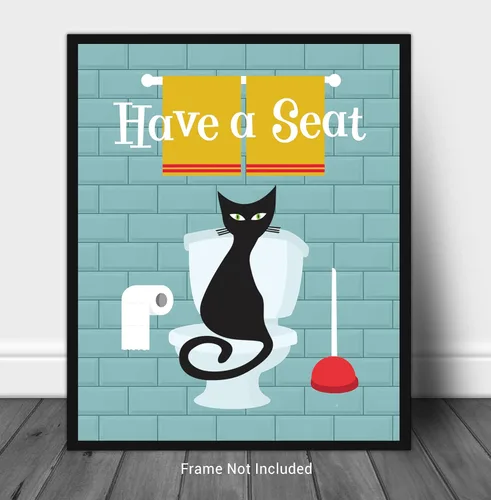 Vista 2 de WESTBROOK DESIGN STUDIO Mid Century Modern No.26 Wall Art Print - 11x14 UNFRAMED Retro Boho Aesthetic Funny Bathroom Decor. Atomic Cat “Have a Seat”.