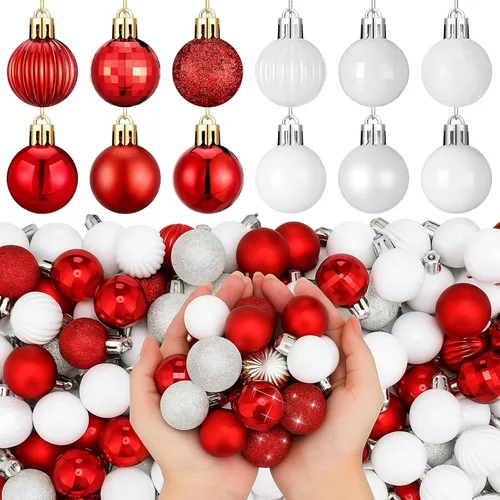 Vista 10 de Shappy 216 piezas de mini adornos de bola de Navidad de 1.18 pulgadas, decoraciones pequeñas para árbol de Navidad, 6 estilos, bolas de Navidad