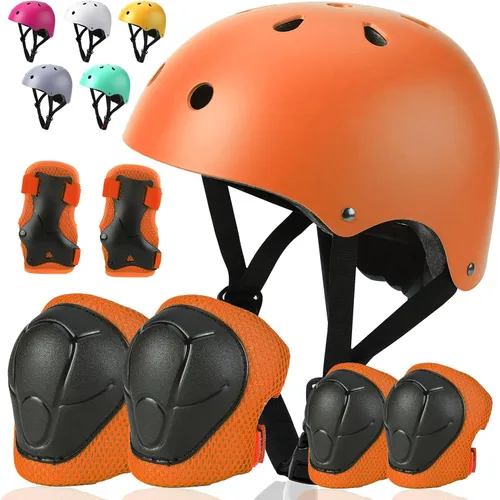 Vista 19 de Juego de casco de bicicleta para niños pequeños, casco de ciclismo ajustable con rodillas, coderas y muñequeras, equipo de protección deportiva