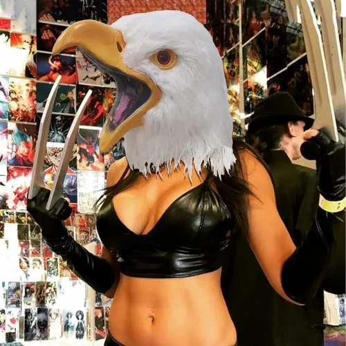 Vista 8 de Halford White Eagle Mask Open Mouth Eagle Mask Novelty Latex Hawk Head Mask Bird Mask Cosplay Party Props for Adults