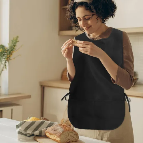 Vista 4 de Waterproof Black Polyester Apron with Adjustable Belt and Pockets, Sleeveless Cooking Protector for Kitchen, Restaurant, Baking, and Hairstylist Use