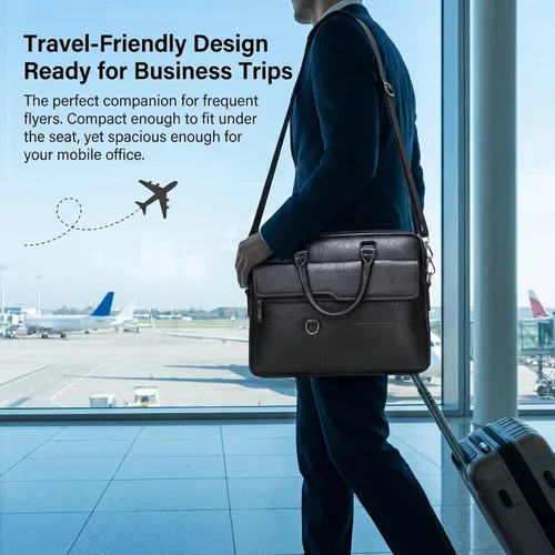 Vista 9 de Men's Leather Laptop Bag 15 IN, Water-Resistant Briefcase Messenger Bag for Work, Business, Shoulder Crossbody Office Satchel