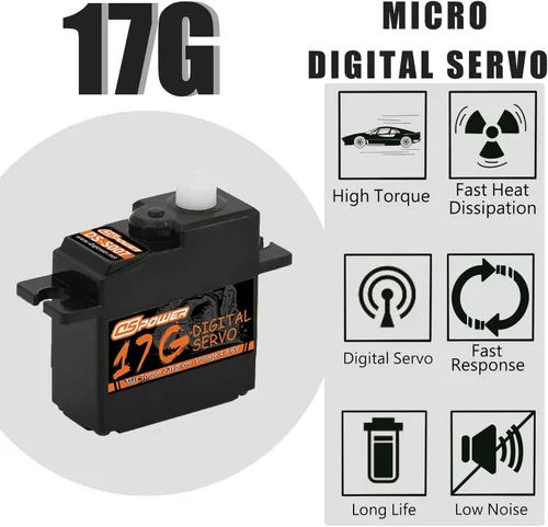 Vista 4 de 2 piezas 17G RC Micro Servo, impermeable RC Mini servo Digital Motor con servo bocina 25T para 1/18 1/16 1/14 RC tanque barco helicóptero avión