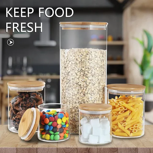 Vista 5 de umieo 50oz (1400ml) Tarro de vidrio con tapa hermética de 1400ml Recipiente de almacenamiento de alimentos de vidrio con tapa de bambú, recipientes