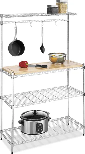 Whitmor Supreme Baker's Rack con tabla de cortar de madera extraíble segura para alimentos, cromada