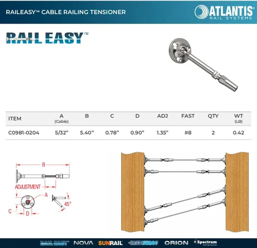 Vista 3 de Atlantis RailEasy C0981-0204 - Tensor de barandilla para cables (paquete de 2)
