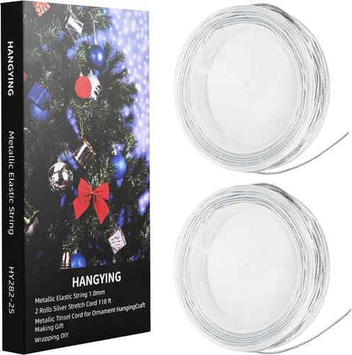 Vista 16 de Cordón elástico metálico para colgar adornos, decoración, envoltura de regalos, 0.039 in, 65 yardas (dorado)