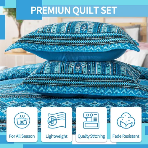 Vista 5 de Colecciones de juegos de cama Juego de edredón de algodón tamaño King, edredones bohemios tamaño King, juego de ropa de cama floral bohemio