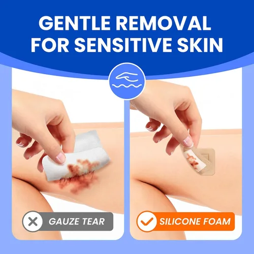 Vista 5 de Vendajes grandes impermeables de 2 x 2 pulgadas de espuma de silicona para cuidado de heridas de piel sensible, almohadilla cohesiva adhesiva