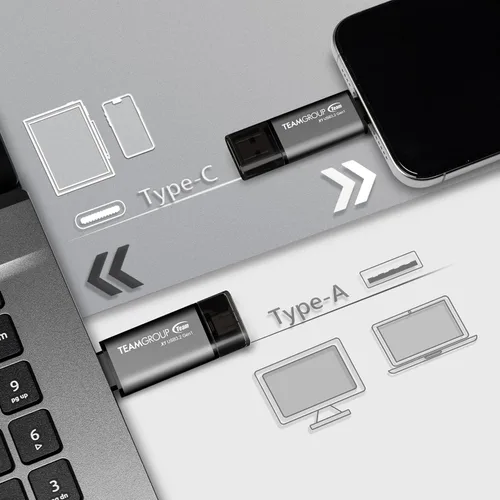 Vista 7 de TEAMGROUP X1 64GB USB 100MB/s 3.2 Gen 1 Tipo A y Tipo C (3.1/3.0) OTG Memoria USB de interfaz dual Compatible