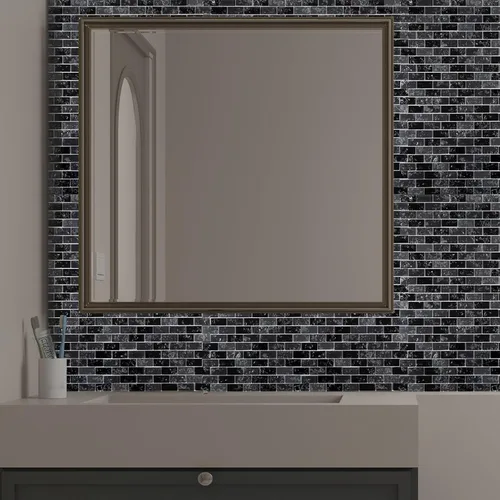 Vista 7 de Azulejo de mosaico de vidrio para salpicadero negro y gris de 12 x 12 pulgadas para salpicadero de cocina, baño y ducha