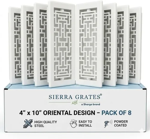 Vista 48 de Rejilla de Piso de Diseño Oriental de 4" x 10" en Acabado Bronce Metálico - Cubiertas de Ventilación para Piso del Hogar - Cubiertas Decorativas