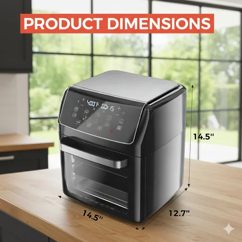 Vista 2 de HealSmart Horno freidora de aire 10 en 1, horno de convección de 12.6 cuartos de galón con ventana visible, asador y parrilla, freidora de aire