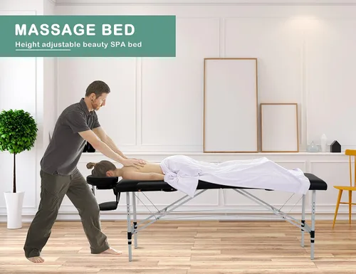 Vista 7 de Mesa de masaje, cama de 2 pestañas plegables, cama de masaje portátil para extensiones de pestañas, mesa de masaje ancha con bolsa de transporte