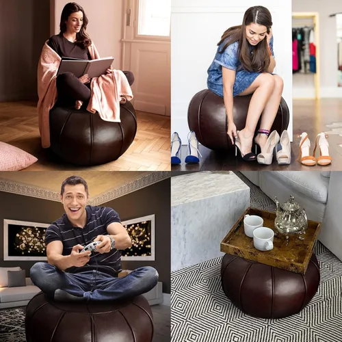 Vista 50 de Louis Donné Funda de puf sin relleno, taburete redondo otomano para reposapiés, puf de almacenamiento, puf de piel sintética impermeable, reposapiés