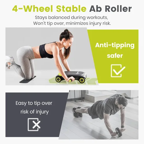 Vista 5 de WONDER CORE Slide Fit, tabla de rodillo abdominal con 4 ruedas, rueda abdominal automática de rebote para entrenamiento del core