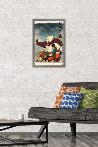 Vista 2 de Trends International Kung Fu Panda 4 - Póster de pared con postura, 22.4 pulgadas de largo x 14.7 pulgadas, versión enmarcada en madera de granero