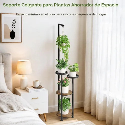 Vista 7 de LASZOLA - Soporte para plantas colgantes para interiores y exteriores, 4 niveles, color negro