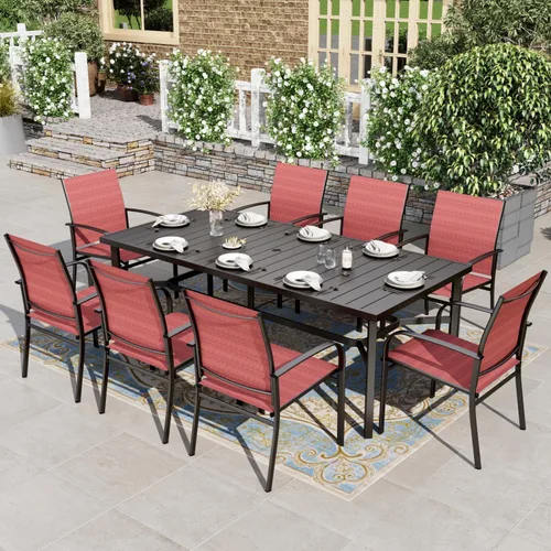 Vista 18 de HERA'S HOUSE Juego de comedor de patio de 5 piezas, juego de mesa y sillas al aire libre para 4, 4 sillas de comedor de textileno azul, mesa