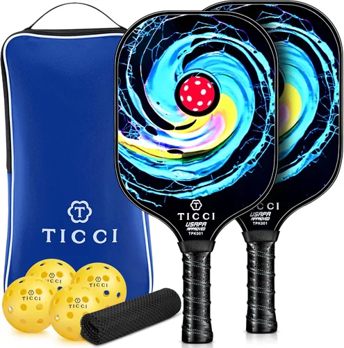 Vista 8 de TICCI - Pala de pickleball aprobada por USAPA, juego de 2 palas de grafito prémium con 4 bolas de pickleball, 1 bolsa de malla y 1 bolsa