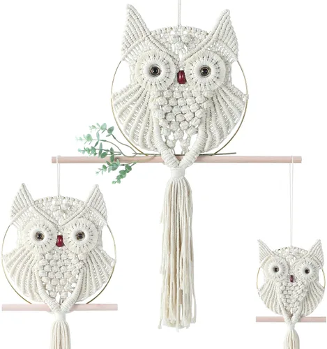 Vista 25 de MVSUTA Owl Burgundy Cotton Handmade Macrame Wall Hanging Tapestry Home Decor Art and Red Craft Wonderful Decoration Woven Boho Ornament for Office
