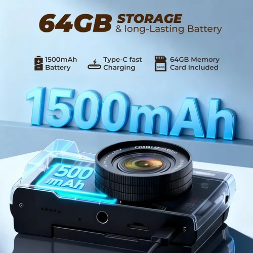 Vista 7 de Cámara digital 4K, cámaras de 64MP para fotografía con zoom digital de 16X, cámara de vlogging con enfoque automático para YouTube, cámara compacta