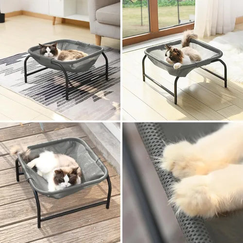 Vista 6 de JUNSPOW Cama para gatos [diseñada para gatos grandes] Hamaca para gatos, cama para perro, hamaca cuadrada para mascotas, cama de pie para gatito