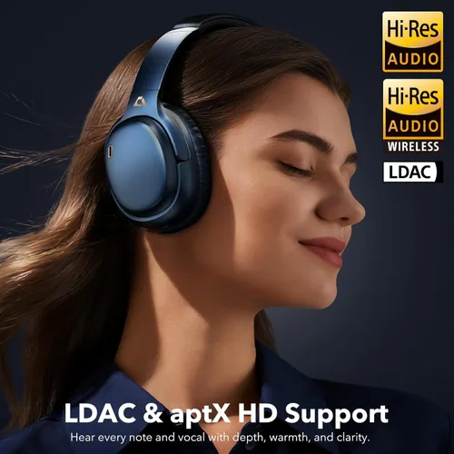 Vista 7 de 1Mii AI E700 Auriculares híbridos con cancelación activa de ruido, Bluetooth sobre la oreja, audio inalámbrico de alta resolución con LDAC y aptX
