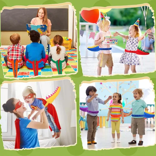 Vista 7 de Libima Juego de 24 piezas de disfraz de dinosaurio de cola de dinosaurio, fiesta temática de dragón y dinosaurio, disfraz de cola de animal