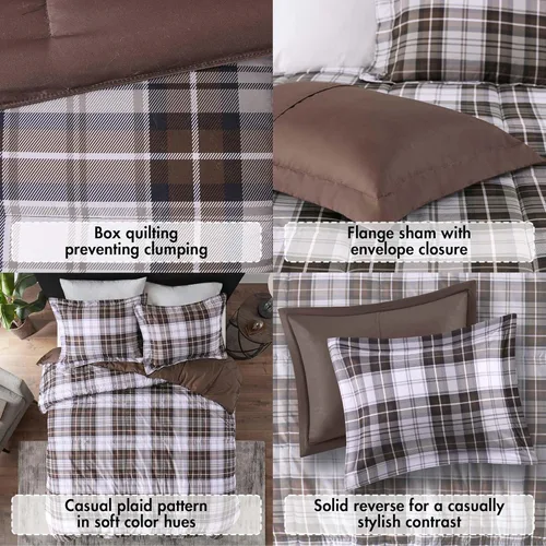 Vista 2 de Madison Park Essentials - Edredón a cuadros Parkston, funda a juego, funda 3M Scotchguard antimanchas, hipoalergénico, juego de ropa de cama
