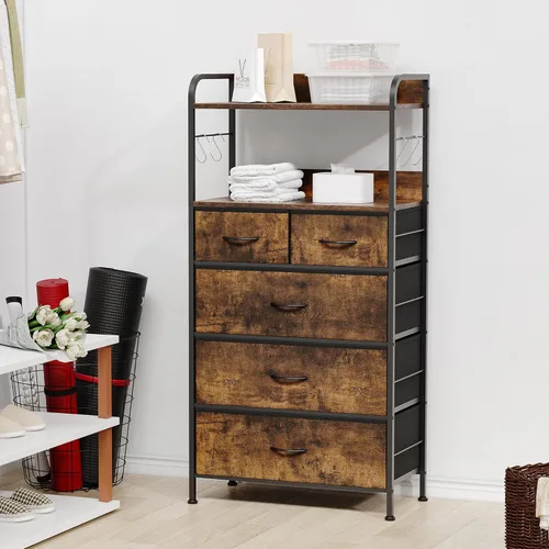 Vista 11 de Jojoka Cómoda para dormitorio con 5 cajones, aparadores y cómodas para pasillo, entrada, unidad organizadora de almacenamiento con tela, marco