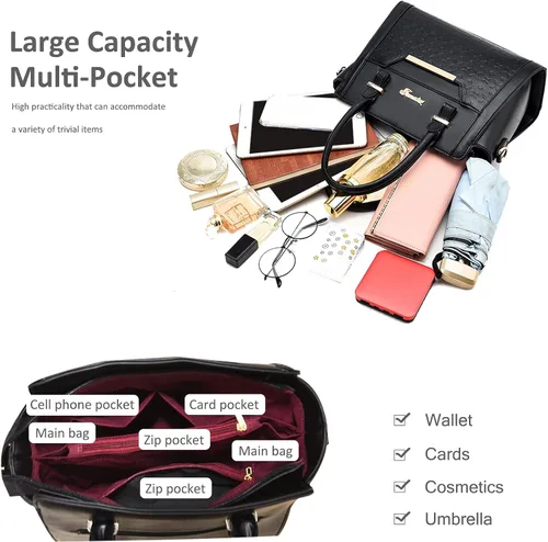 Vista 4 de NICOLE & DORIS Bolsos de mano para mujer, elegantes bolsas de hombro, 2 piezas, monederos, bolso de cuero sintético