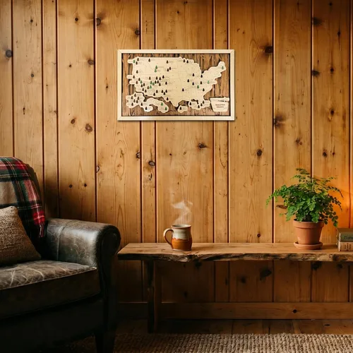 Vista 4 de Mapa Personalizado de Madera de Parques Nacionales con Chinchetas Rastreador de Viajes - Regalos de Mapa de Parques Nacionales Hechos en EE.UU.