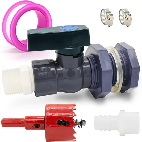 Kit desviador de barril de lluvia de PVC, kit de espiga de 3/4 pulgadas con accesorio de mamparo, adaptador de manguera (25mm/1" + 16mm/0.63"),