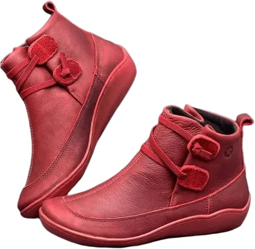 Vista 14 de Ladmiple Botas de tobillo para mujer, sin tacón, casual, con cremallera lateral, botas cortas vaqueras occidentales, zapatos para caminar