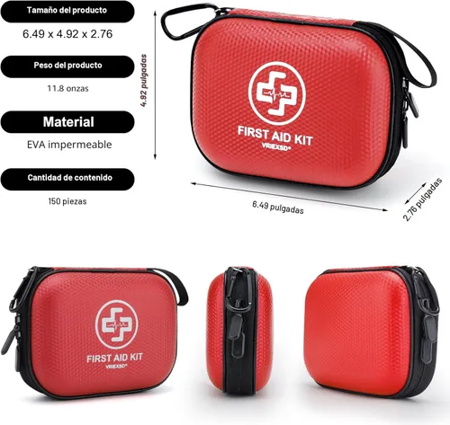Vista 2 de Mini botiquín de primeros auxilios – 150 piezas de carcasa dura impermeable pequeño kit médico para el hogar, coche, viajes, camping, camión