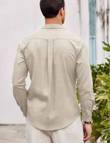 Vista 3 de COOFANDY Camisa casual de lino de manga larga con botones para hombre