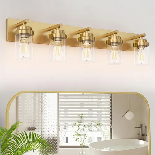 Vista 29 de IZORRO Lámpara de tocador de baño, 3 luces de 22 pulgadas de níquel cepillado sobre espejo, con pantalla de vidrio blanco, luces modernas de tocador