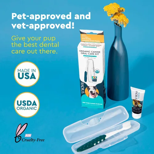 Vista 5 de RADIUS Kit de cuidado bucal canino, incluye 1 cepillo de dientes para mascotas, 1 estuche Critter y pasta de dientes canina para mascotas de 0.8