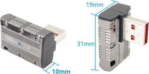 Vista 7 de RIIEYOCA Adaptador USB 3.1 GEN 2 macho a hembra tipo C de 90 grados para carga rápida de 120 W y transferencia Lightning de 10 Gbps, convertidor USB