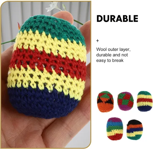 Vista 3 de Puf para exteriores, 5 piezas, divertidos sacos de bolas de hacky, colores assoerted, tejidos, kickball, bolas de punto suave para principiantes al