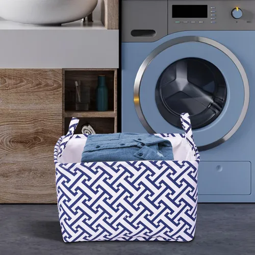 Vista 5 de Cesta de lavandería – Contenedores de almacenamiento de tela de algodón con asas, cesta grande para la ropa sucia para decoración del hogar
