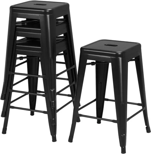 Yaheetech Taburetes de bar de 24 pulgadas de altura de mostrador, juego de 4 taburetes de metal industriales, sillas modernas apilables sin espalda