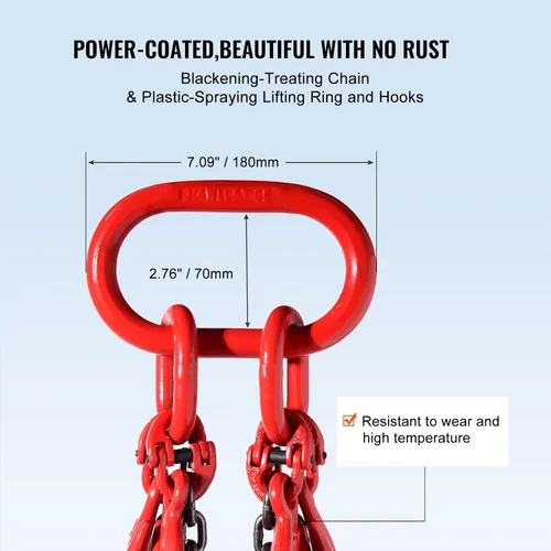 Vista 6 de VEVOR Eslinga de cadena, cadenas de elevación de 1/4 pulgada x 5 pies con ganchos, polipasto de cadena de motor G80, eslinga de elevación de 6600