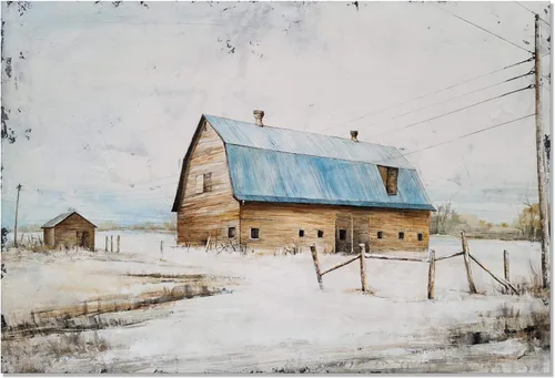 Vista 2 de Yihui Arts Lienzo decorativo para pared, pintado a mano, azul claro y blanco, cuadros modernos abstractos rústicos, obras de arte para sala