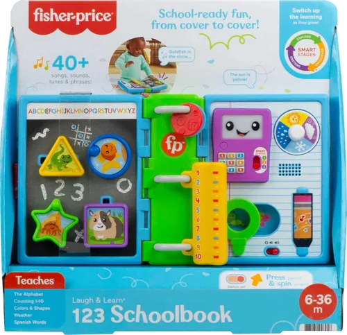 Vista 6 de Fisher-Price Juguete de aprendizaje para bebés Laugh & Learn 123 Libro escolar con luces musicales y actividades para juegos de desarrollo bebés a