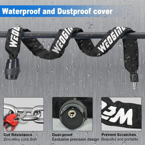 Vista 4 de Candado de cadena para bicicleta, candado de cadena de bicicleta antirrobo resistente, candados de seguridad de bicicleta de 2.72 pies con 3 llaves