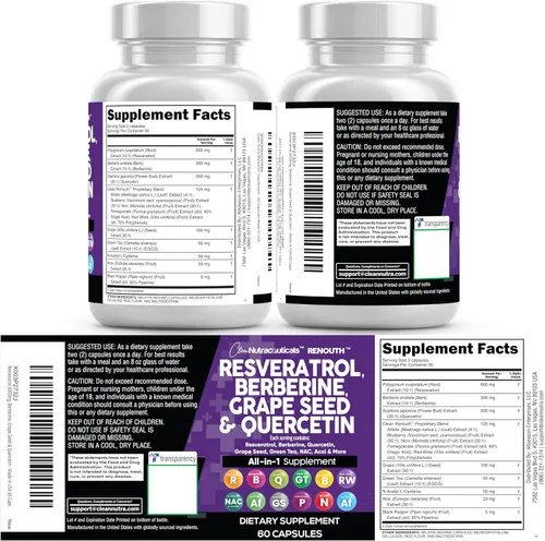 Vista 9 de Suplemento de Resveratrol Limpio Berberina Extracto de Semilla de Uva Quercetina Extracto de Té Verde Acai Noni Suplemento de Polifenoles