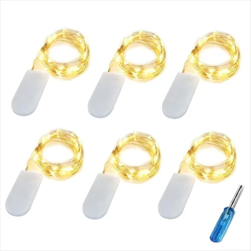 Vista 3 de BXROIU Luces de hadas CR2032 operadas con batería, 6.6 pies/2 metros, 20 LEDs, micro alambre plateado, luces de cuerda para dormitorio, fiesta
